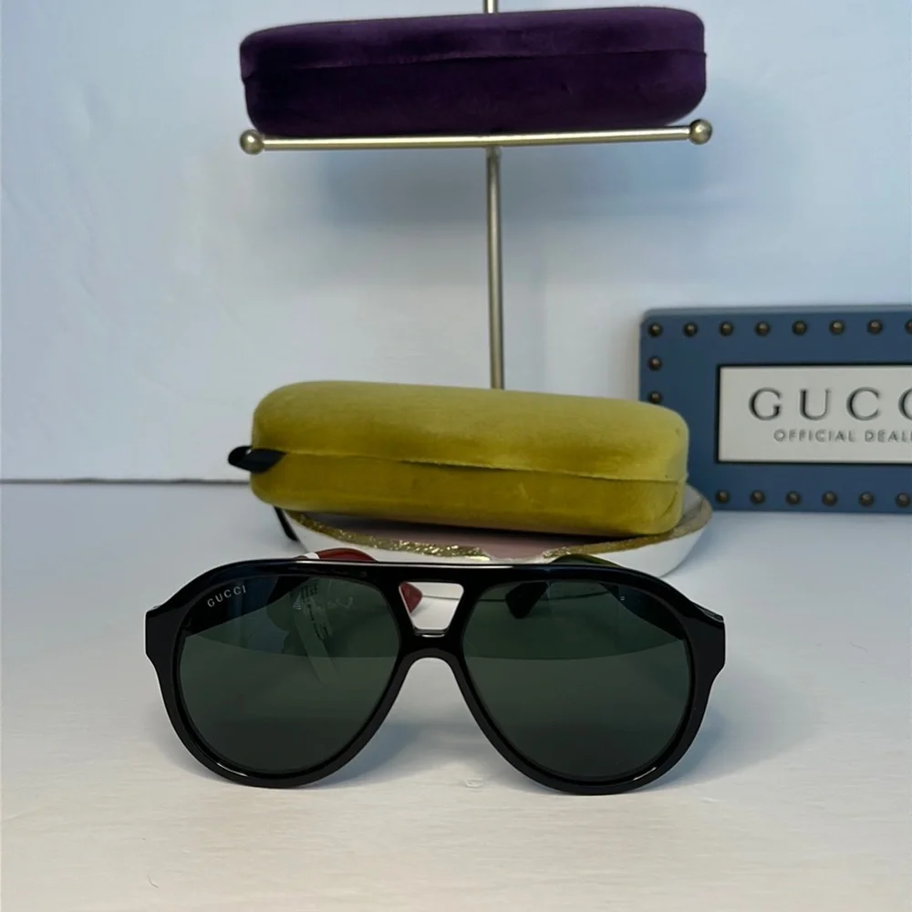Auth - New - Gucci New GG0159SN 003 Black & Multi Color Aviator Sunglasses